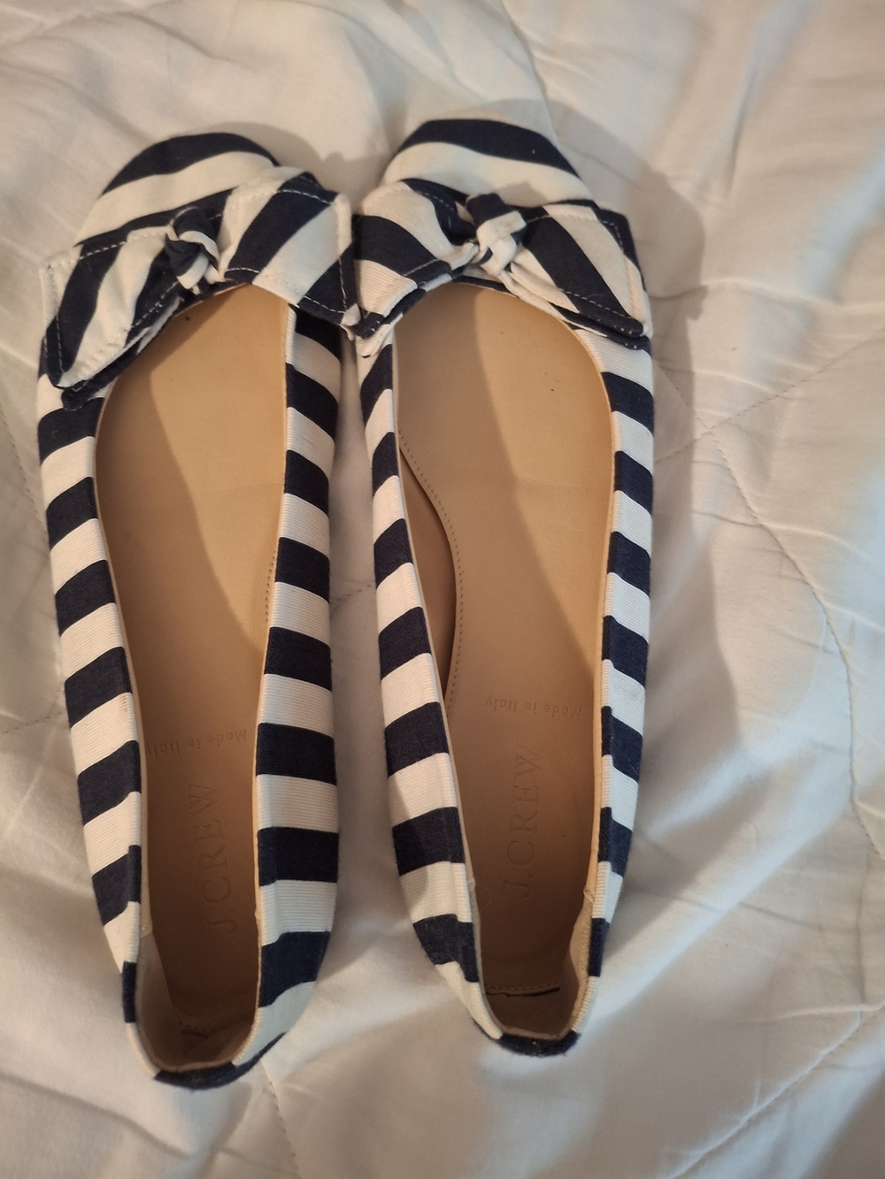 J. Crew Navy and White Striped Knot Ballet Flats